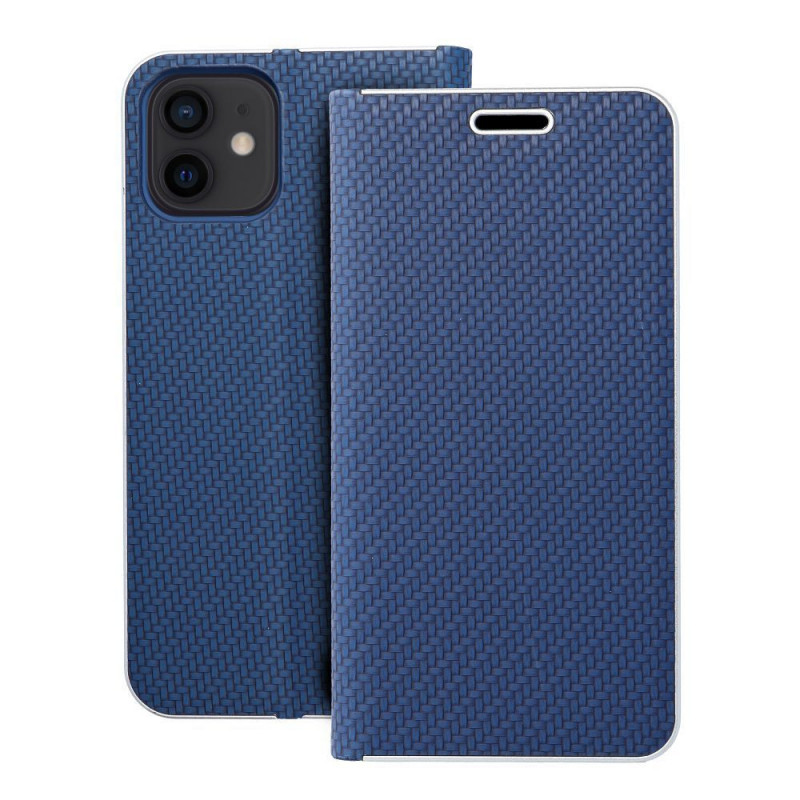 Apple iPhone 12 Pro Wallet Cases LUNA Book Carbon Carbon Fibre, Elegant  Blue 