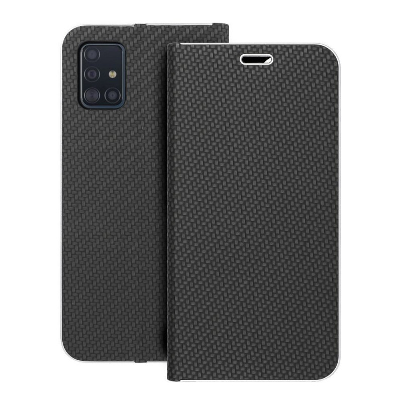 Samsung Galaxy A51 LTE Wallet Cases LUNA Book Carbon Carbon Fibre, Elegant  Black 