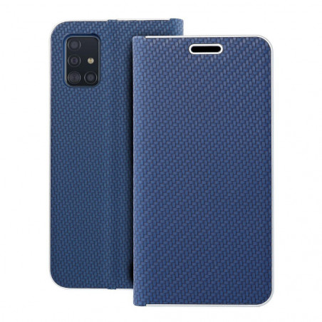 Samsung Galaxy A51 LTE Wallet Cases LUNA Book Carbon Carbon Fibre, Elegant  Blue 