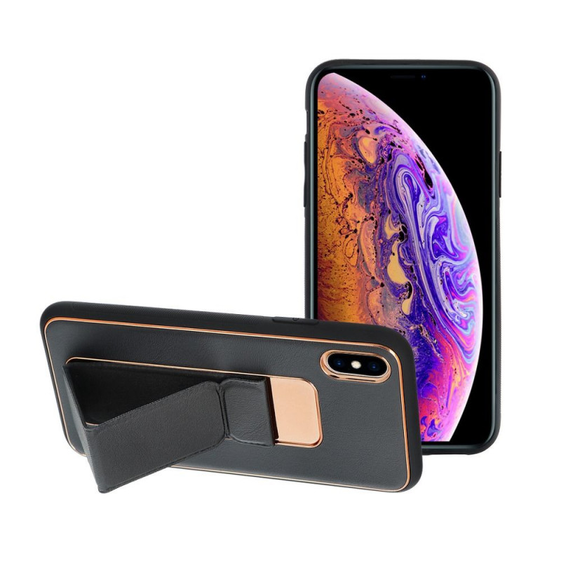 Apple iPhone XS Case LEATHER Case Kickstand Black 