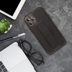 Apple iPhone XS Case LEATHER Case Kickstand Black 