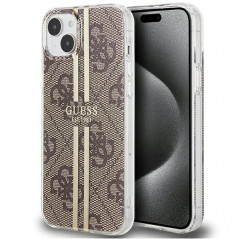 Apple iPhone 15 Plus Case Guess 4G Gold Stripe Elegant  Brown