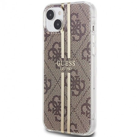 Apple iPhone 15 Plus Case Guess 4G Gold Stripe Elegant  Brown