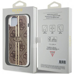 Apple iPhone 15 Plus Case Guess 4G Gold Stripe Elegant  Brown 