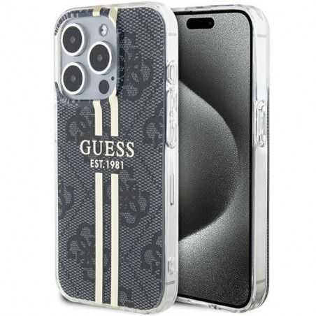 Apple iPhone 15 Pro Case Guess 4G Gold Stripe Elegant  Black 