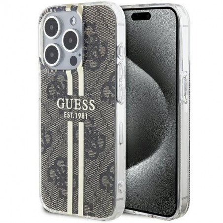 Apple iPhone 15 Pro Case Guess 4G Gold Stripe Elegant  Brown