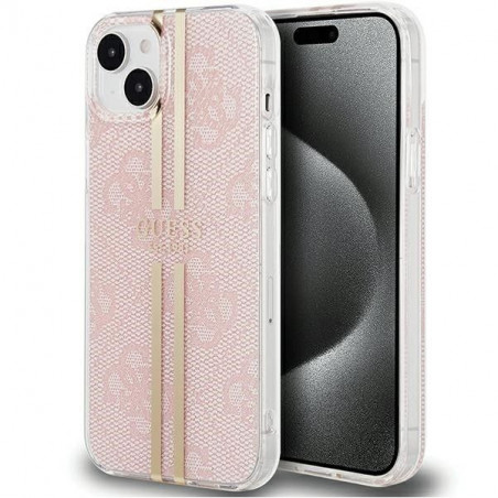 Apple iPhone 15 Plus Case Guess 4G Gold Stripe Elegant  Pink