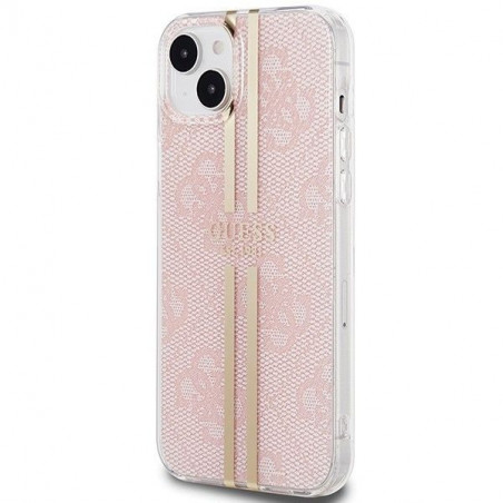 Apple iPhone 15 Plus Case Guess 4G Gold Stripe Elegant  Pink