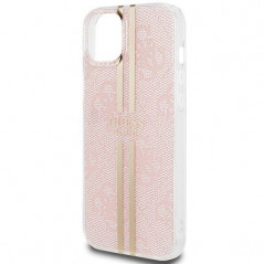 Apple iPhone 15 Plus Case Guess 4G Gold Stripe Elegant  Pink 