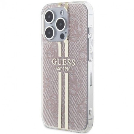 Apple iPhone 15 Pro Case Guess 4G Gold Stripe Elegant  Pink