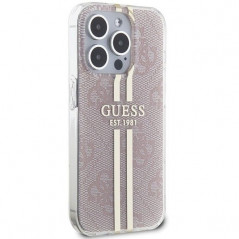 Apple iPhone 15 Pro Case Guess 4G Gold Stripe Elegant  Pink 