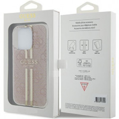 Apple iPhone 15 Pro Case Guess 4G Gold Stripe Elegant  Pink 