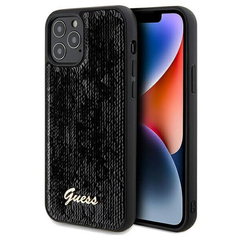 Apple iPhone 12 Case Guess Sequin Script Metal Elegant  Black 