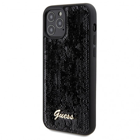 Apple iPhone 12 Case Guess Sequin Script Metal Elegant  Black 