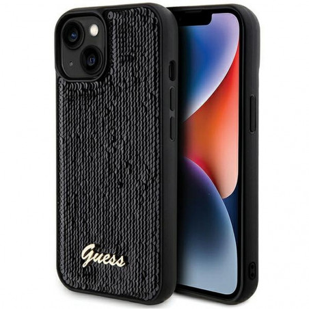 Apple iPhone 14 Case Guess Sequin Script Metal Elegant  Black