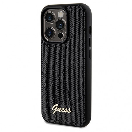 Apple iPhone 14 Pro Case Guess Sequin Script Metal Elegant  Black 