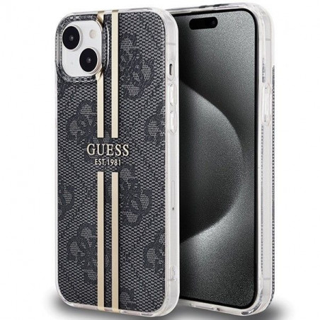 Apple iPhone 15 Case Guess 4G Gold Stripe Elegant  Black 