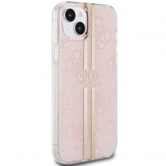 Apple iPhone 15 Case Guess 4G Gold Stripe Elegant  Pink 