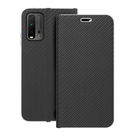 XIAOMI Redmi 9T Wallet Cases LUNA Book Carbon Carbon Fibre, Elegant  Black 