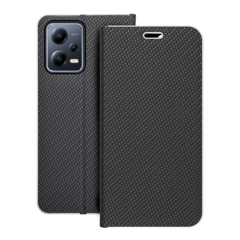 XIAOMI Redmi Note 12 5G Wallet Cases LUNA Book Carbon Carbon Fibre, Elegant  Black 