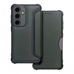 Samsung Galaxy S24 Wallet Cases Razor Book Carbon Fibre, Carbon pattern  Dark green 