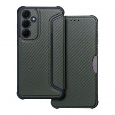 Samsung Galaxy A35 Wallet Cases Razor Book Carbon Fibre, Carbon pattern  Dark green 