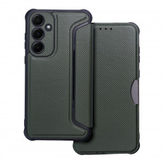 Samsung Galaxy A55 Wallet Cases Razor Book Carbon Fibre, Carbon pattern  Dark green 