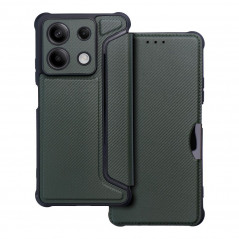 XIAOMI Redmi Note 13 5G Wallet Cases Razor Book Carbon Fibre, Carbon pattern  Dark green 