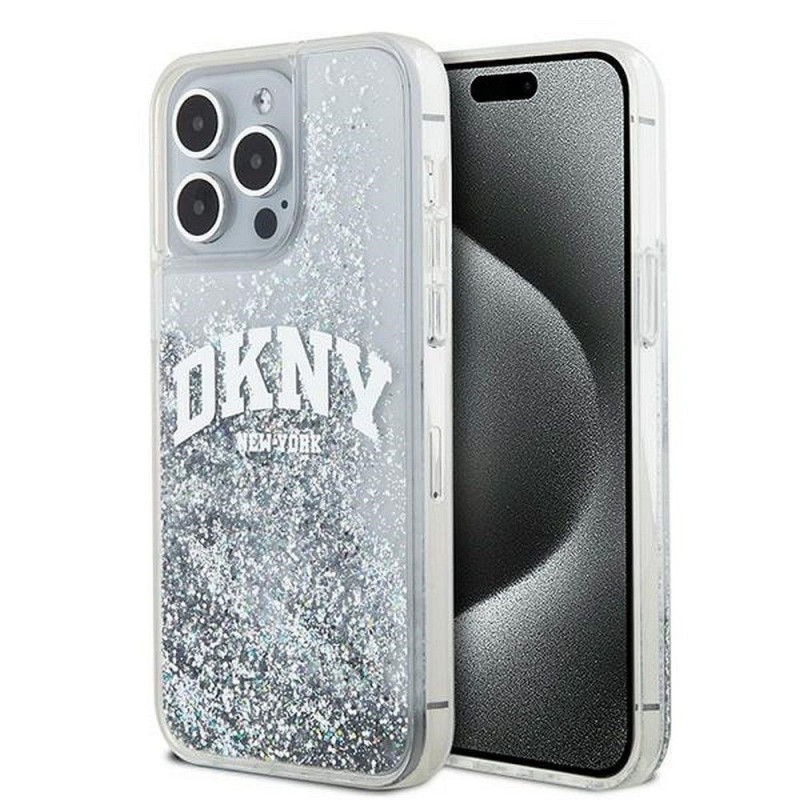 Apple iPhone 15 Pro Max Case DKNY Liquid Glitters Arch Logo White 