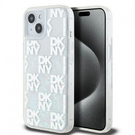 Apple iPhone 15 Case DKNY Liquid Glitters Checkered Pattern White 