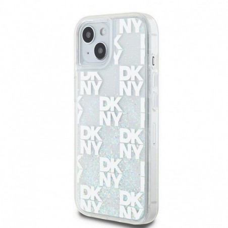 Apple iPhone 15 Case DKNY Liquid Glitters Checkered Pattern White