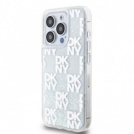 Apple iPhone 15 Pro Case DKNY Liquid Glitters Checkered Pattern White