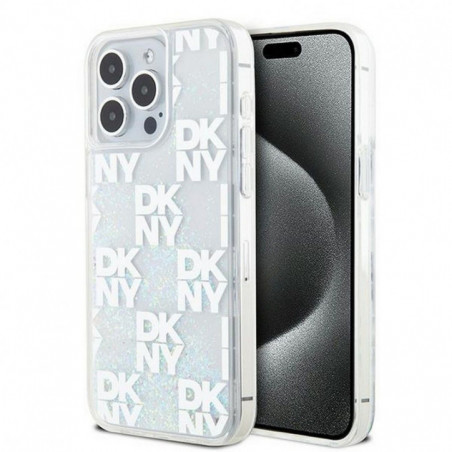 Apple iPhone 15 Pro Max Case DKNY Liquid Glitters Checkered Pattern White 