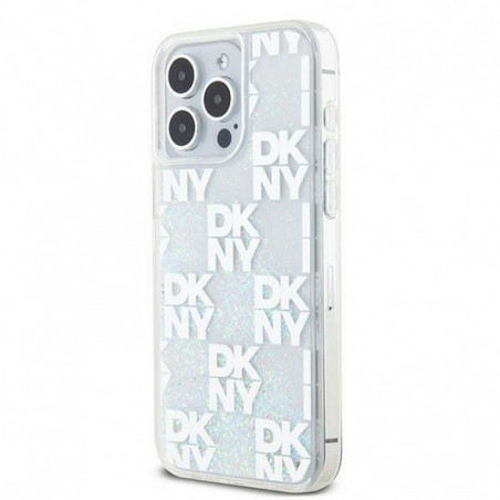 Apple iPhone 15 Pro Max Case DKNY Liquid Glitters Checkered Pattern White 