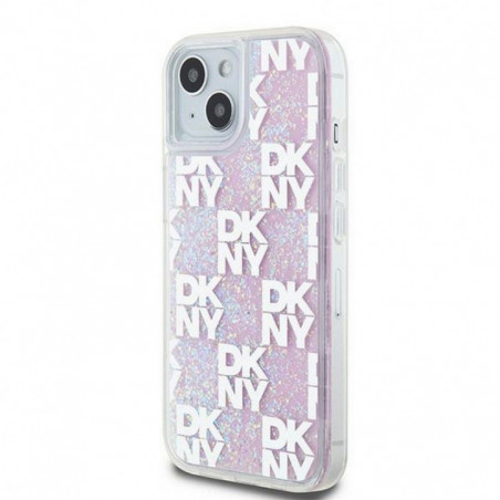 Apple iPhone 15 Case DKNY Liquid Glitters Checkered Pattern Pink