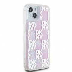 Apple iPhone 15 Case DKNY Liquid Glitters Checkered Pattern Pink 