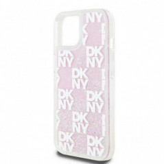 Apple iPhone 15 Case DKNY Liquid Glitters Checkered Pattern Pink 