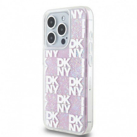 Apple iPhone 15 Pro Case DKNY Liquid Glitters Checkered Pattern Pink