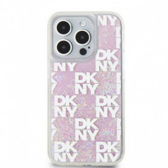 Apple iPhone 15 Pro Case DKNY Liquid Glitters Checkered Pattern Pink 