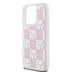 Apple iPhone 15 Pro Case DKNY Liquid Glitters Checkered Pattern Pink 