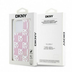 Apple iPhone 15 Pro Case DKNY Liquid Glitters Checkered Pattern Pink 