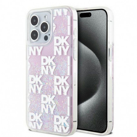 Apple iPhone 15 Pro Max Case DKNY Liquid Glitters Checkered Pattern Pink