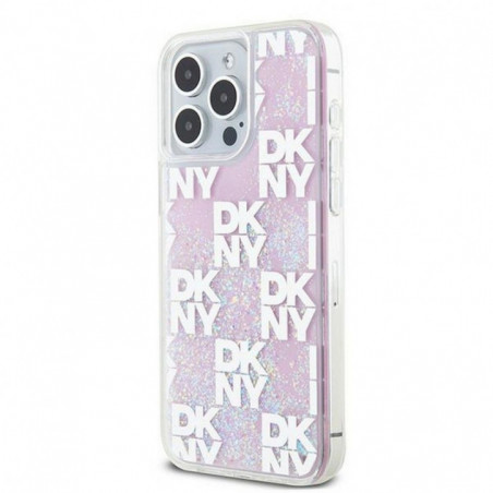 Apple iPhone 15 Pro Max Case DKNY Liquid Glitters Checkered Pattern Pink 