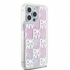 Apple iPhone 15 Pro Max Case DKNY Liquid Glitters Checkered Pattern Pink 