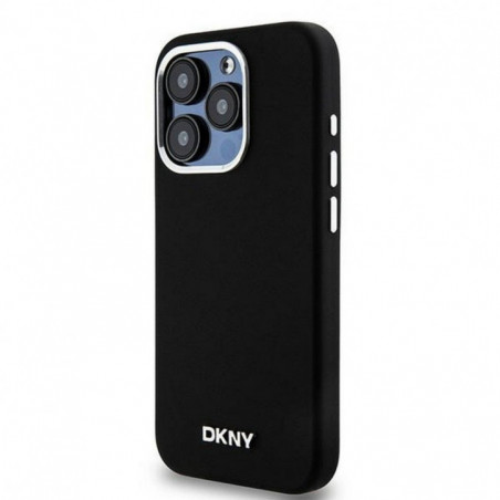 Apple iPhone 14 Pro Case DKNY Silicone Horizontal Metal Logo MagSAFE  Black