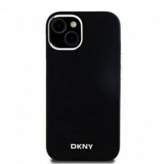 Apple iPhone 15 Case DKNY Silicone Horizontal Metal Logo MagSAFE  Black 