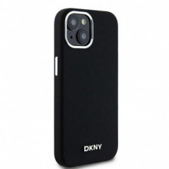 Apple iPhone 15 Case DKNY Silicone Horizontal Metal Logo MagSAFE  Black 