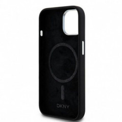 Apple iPhone 15 Case DKNY Silicone Horizontal Metal Logo MagSAFE  Black 