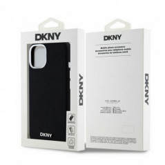 Apple iPhone 15 Case DKNY Silicone Horizontal Metal Logo MagSAFE  Black 