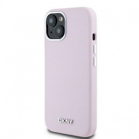 Apple iPhone 15 Case DKNY Silicone Horizontal Metal Logo MagSAFE  Pink 